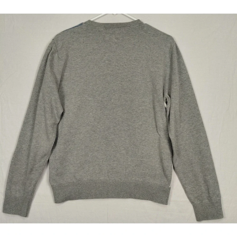 Tommy Hilfiger Size S Argyle V Neck Sweater Men Pullover Gray Blue Cotton Preppy